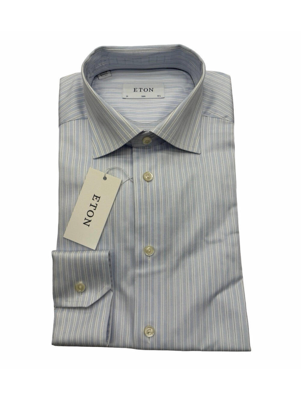 Eton Slim Fit Cotton Dress Shirt White Striped Blue Size 39 | 15.5